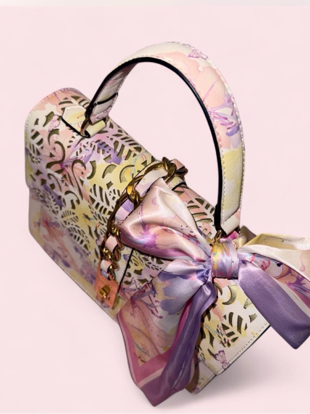 Aldo Floral Pastel Top-Handle Satchel with Scarf - Picture 4 of 5